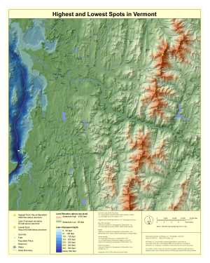 Highest and Lowest Spots in Vermont Map